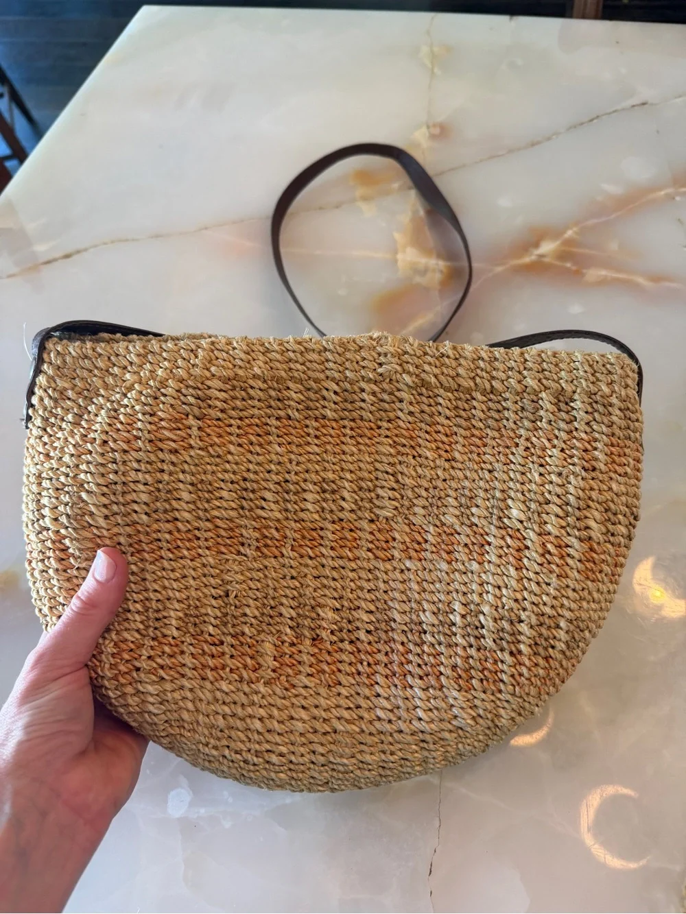 Vintage Natural Straw Crossbody Bag with Brown Strap